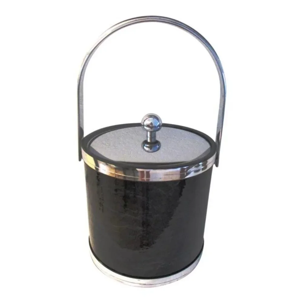 Vintage Silver & Black Faux Marble Ice Bucket